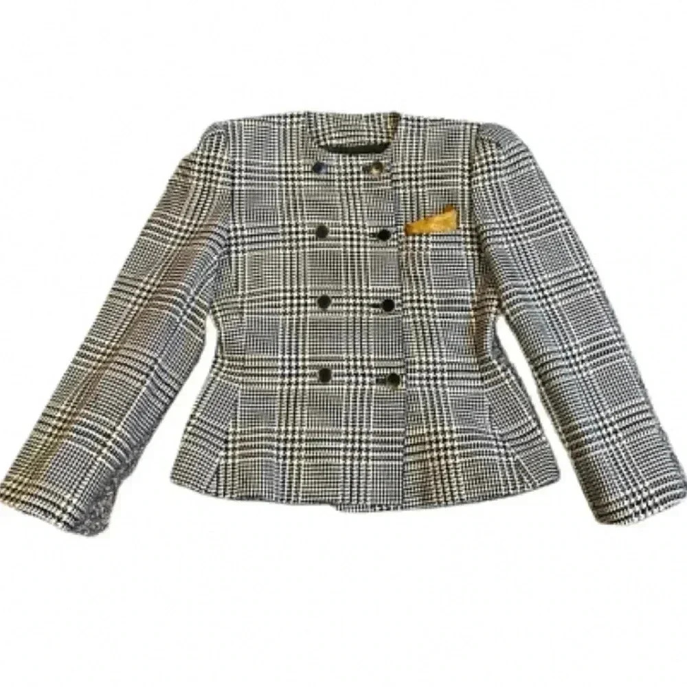 KASPER BLAZER VINTAGE BLACK‎ WHITE  PLAID WOOL CROPPED BLAZER SIZE 4
